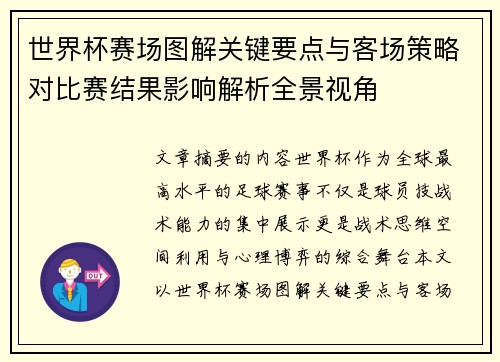 世界杯赛场图解关键要点与客场策略对比赛结果影响解析全景视角 世界杯赛场图解关键要点与客场策略对比赛结果影响解析全景视角